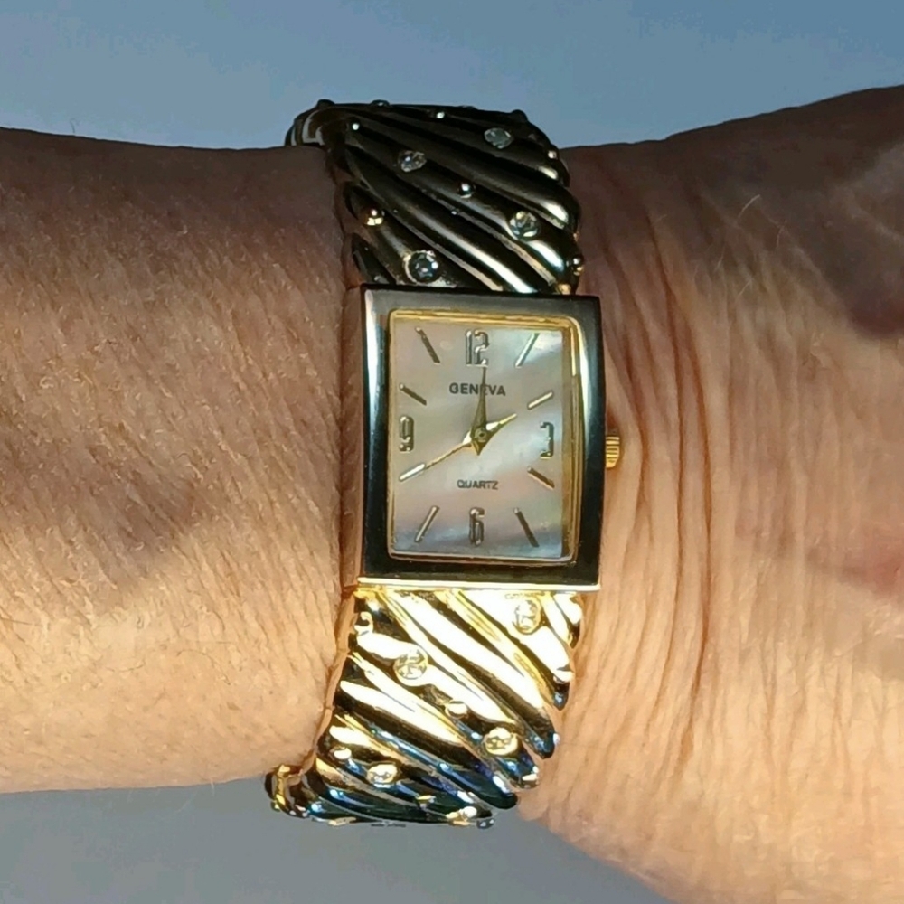 Silver Geneva Cuff-Watch With Crystal Accents